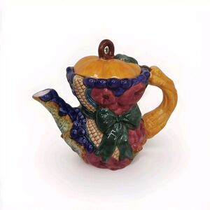 Vintage Cracker Barrel Ceramic Fruit Vegetable Gourd Vibrant Multicolor Tea Pot